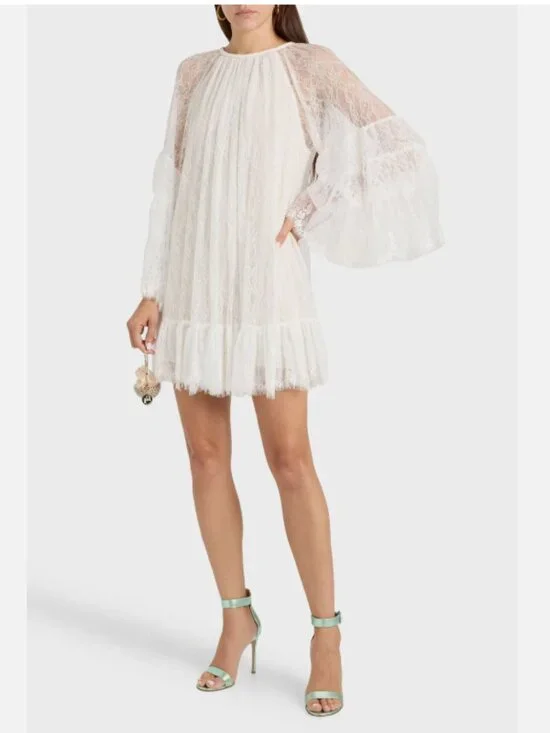 Alice & Olivia Delia Lace Ruffled Tunic Minidress - Picture 2 of 15